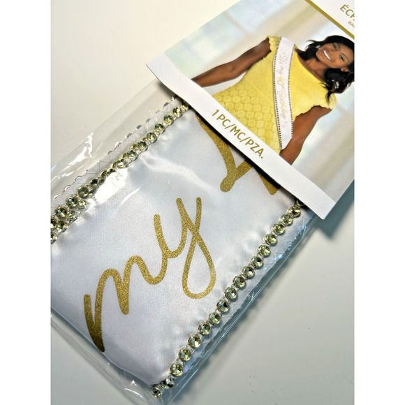 40th Birthday Sash Gold & White 30" Fabric Sash With Gold Sequin Embellishments - Picture 4 of 6